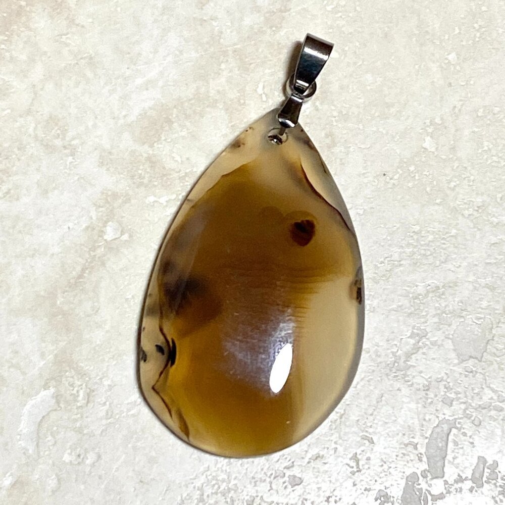 Natural Earthy Montana Moss Agate Pendant, Large Water-drop Genuine Gemstone